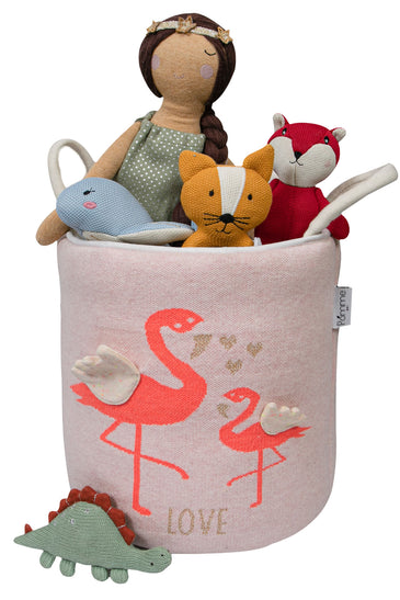 Knitted Storage Basket With Flamingo Pattern