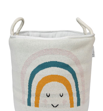 Knitted Storage Basket With Rainbow Pattern