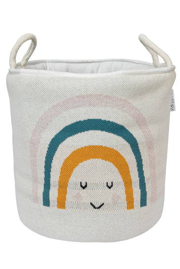 Knitted Storage Basket With Rainbow Pattern