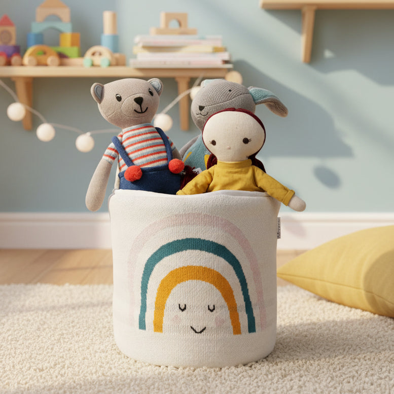 Pomme Cotton Knitted Happy Rainbow Storage Basket
