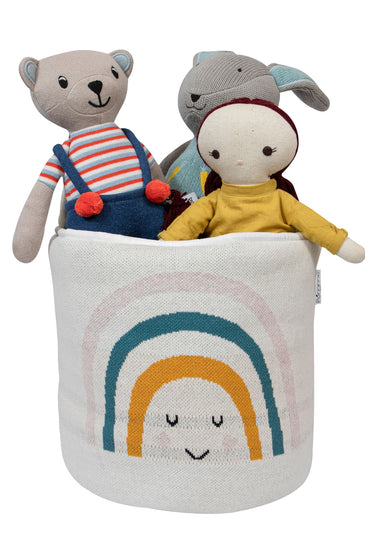 Knitted Storage Basket With Rainbow Pattern