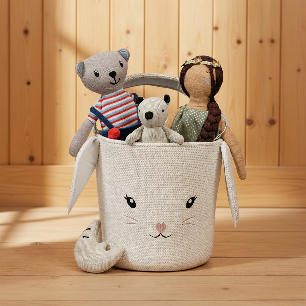 Pomme Cotton Knitted Decorative Ivory Bunny Storage Basket