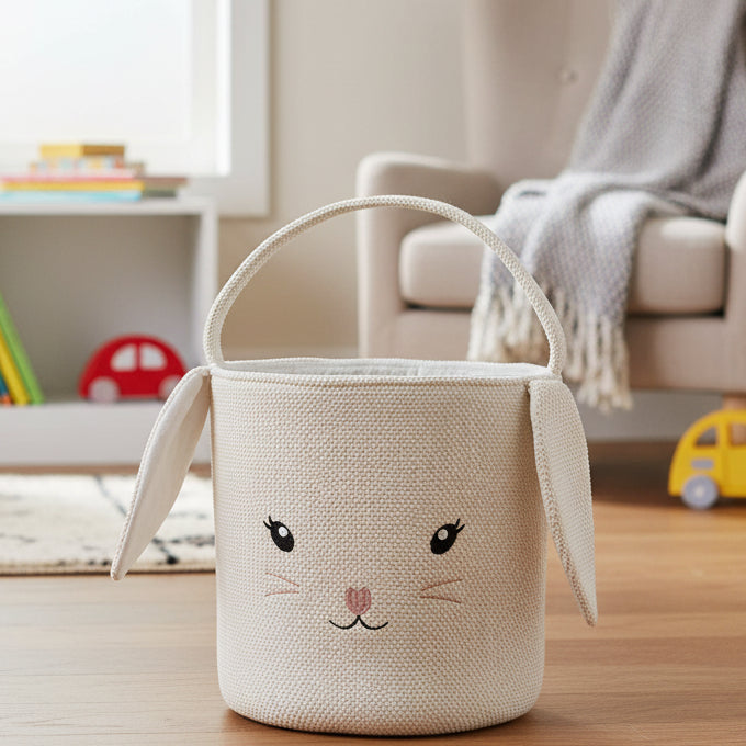 Pomme Cotton Knitted Decorative Ivory Bunny Storage Basket
