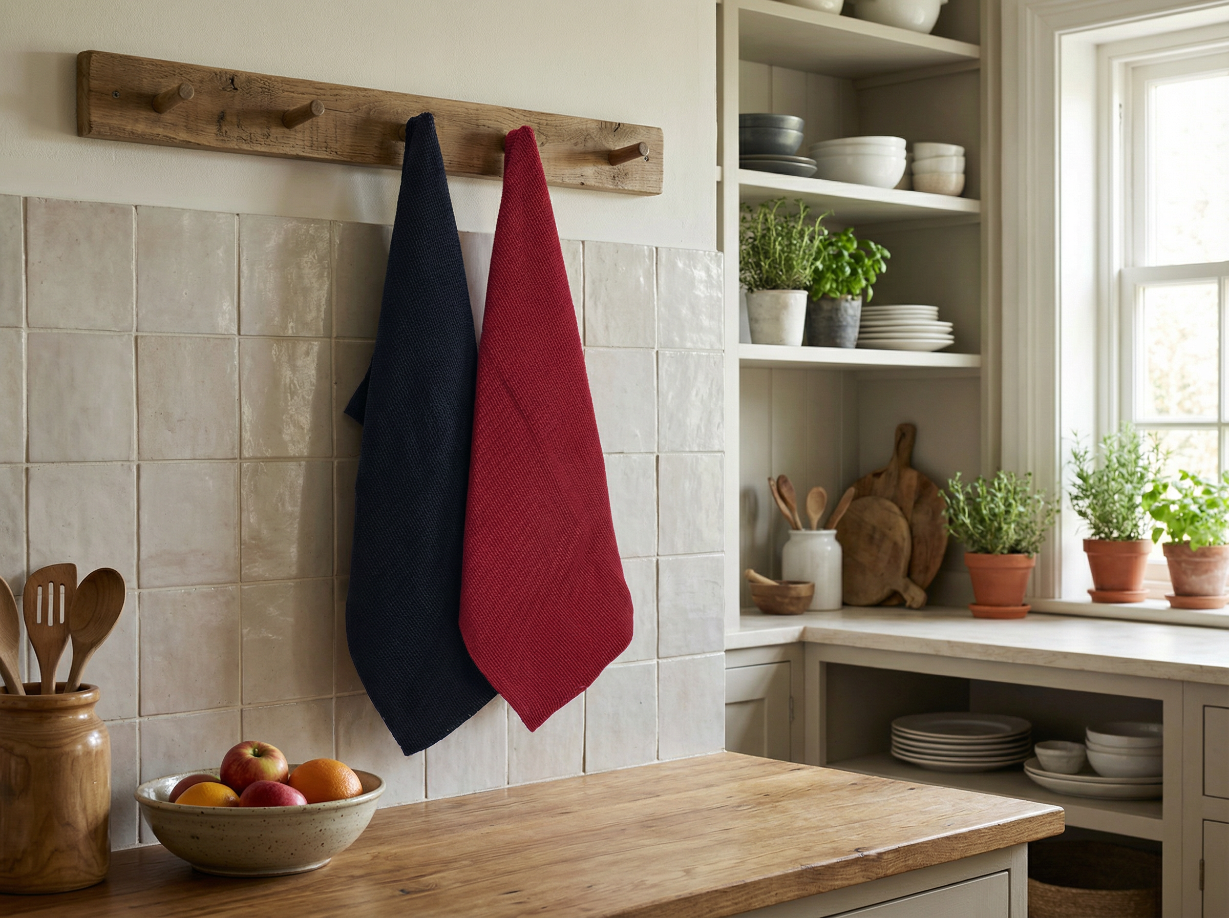Pomme Pebble Knit Kitchen Towel (Navy/ Red)