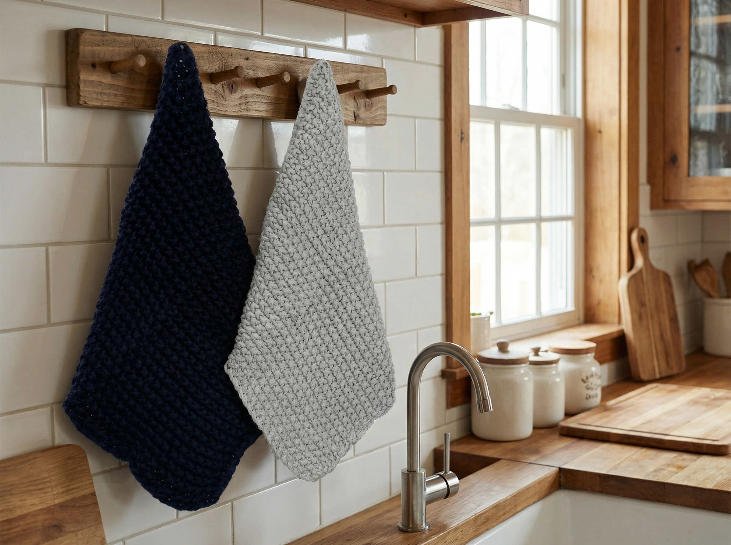 Pomme Pebble Knit Kitchen Towel (Light Grey/Navy)