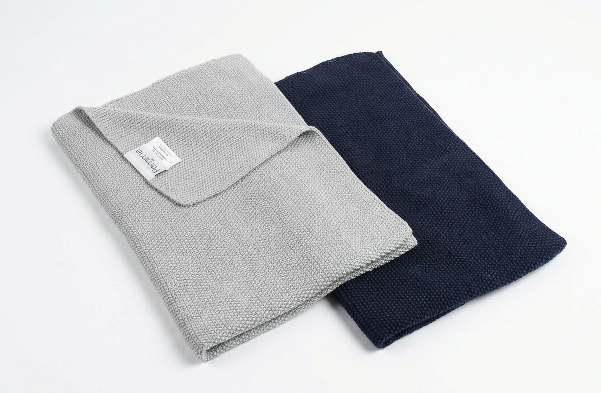 Pomme Pebble Knit Kitchen Towel (Light Grey/Navy)