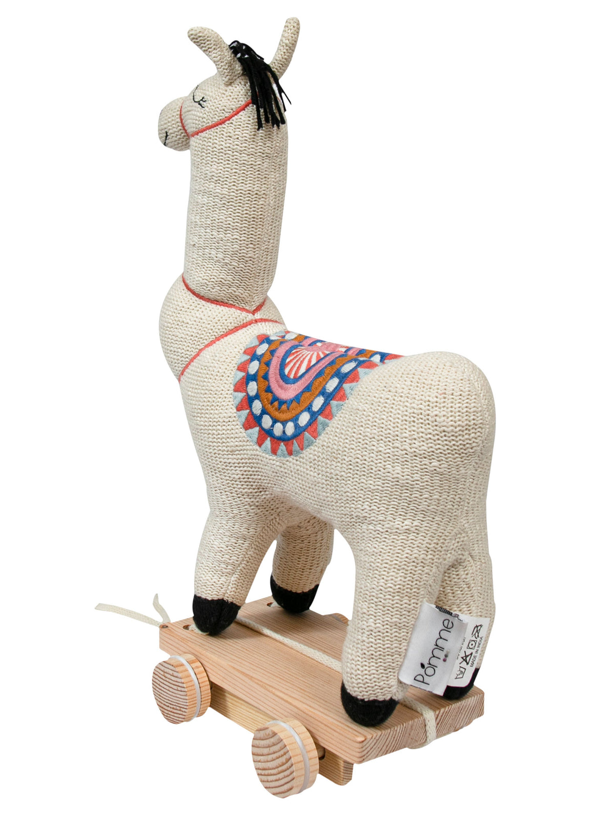Pomme Soft Knitted Llama With Wooden Cart