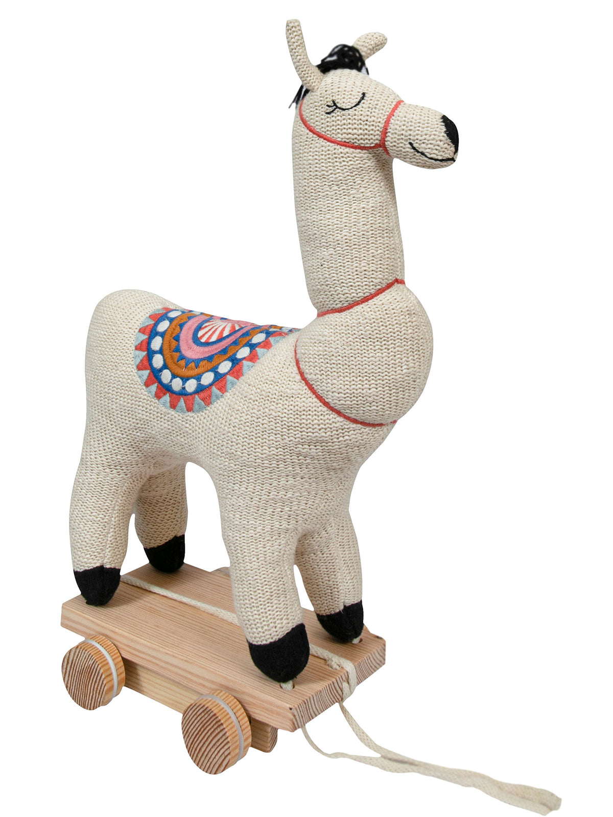 Pomme Soft Knitted Llama With Wooden Cart
