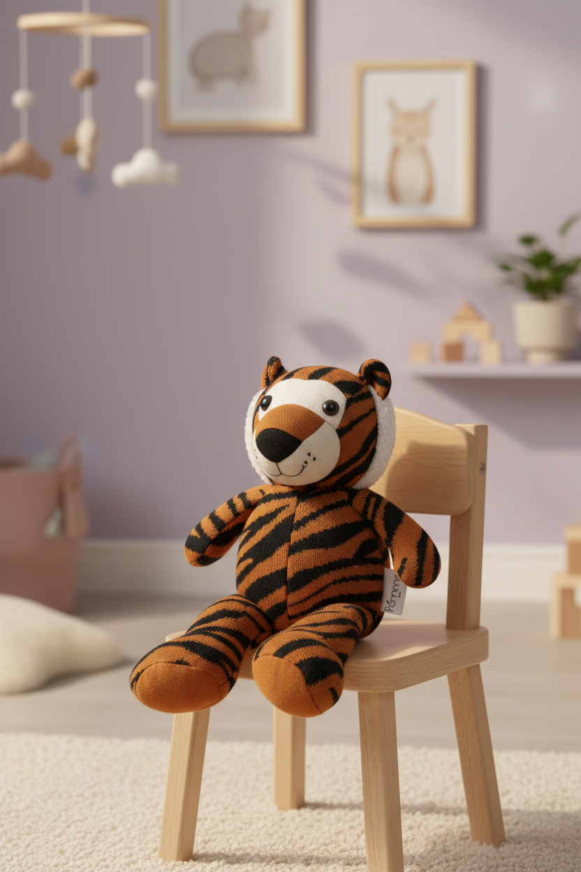Pomme Soft Knitted Striped Tiger (Orange &amp; Black)