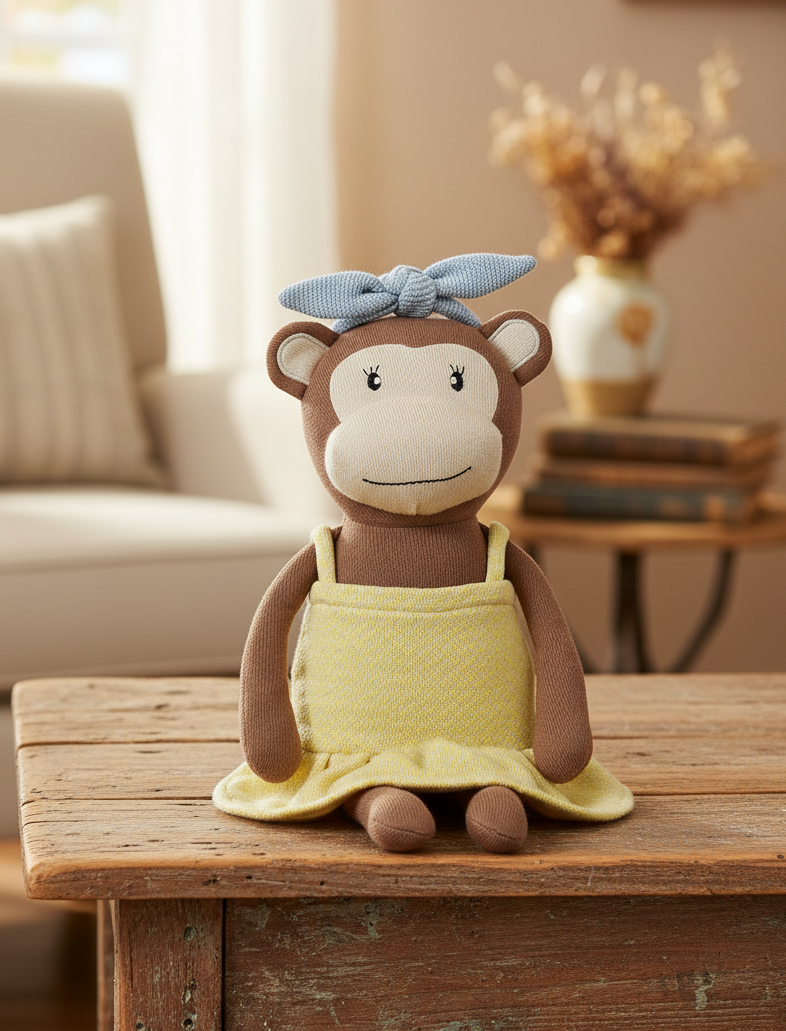 Pomme Cotton Knitted Monkey in Yellow Dress