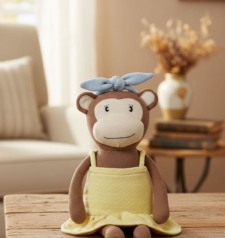 Pomme Cotton Knitted Monkey in Yellow Dress