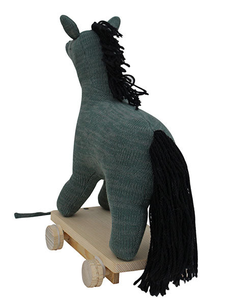 Knitted Soft Toy Horse With Wooden Cart