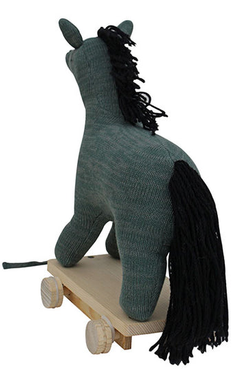Knitted Soft Toy Horse With Wooden Cart