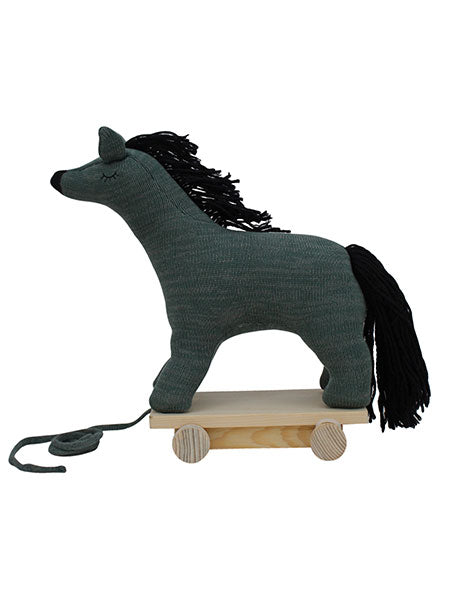 Knitted Soft Toy Horse With Wooden Cart