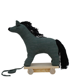 Knitted Soft Toy Horse With Wooden Cart