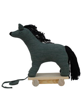 Knitted Soft Toy Horse With Wooden Cart