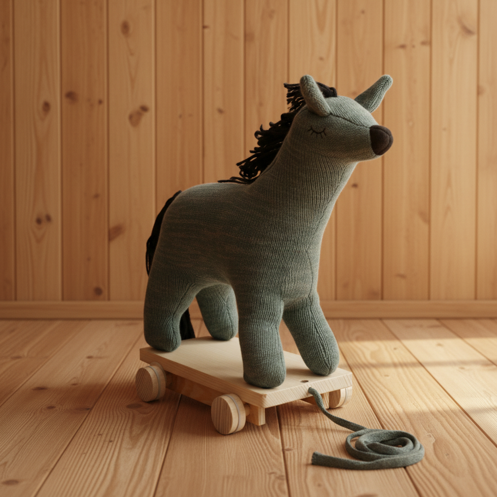 Pomme Soft Knitted Horse With Wooden Cart