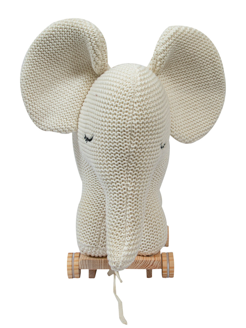 Knitted Soft Toy Elephant With Wooden Cart