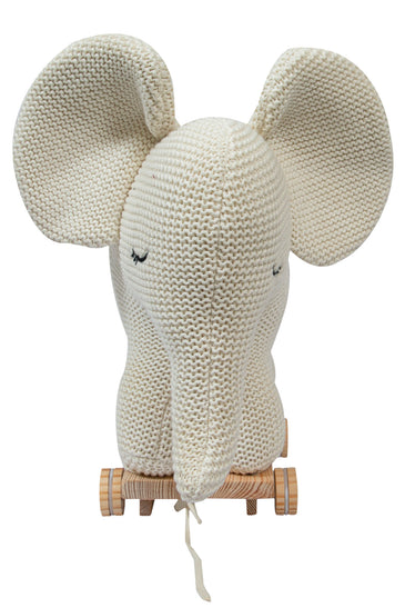 Knitted Soft Toy Elephant With Wooden Cart