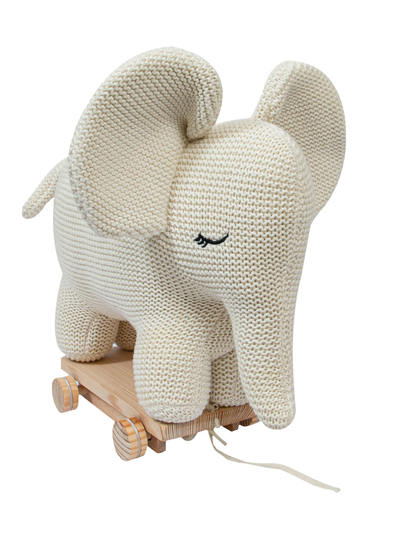 Knitted Soft Toy Elephant With Wooden Cart