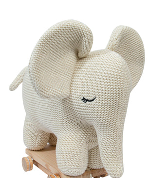 Knitted Soft Toy Elephant With Wooden Cart