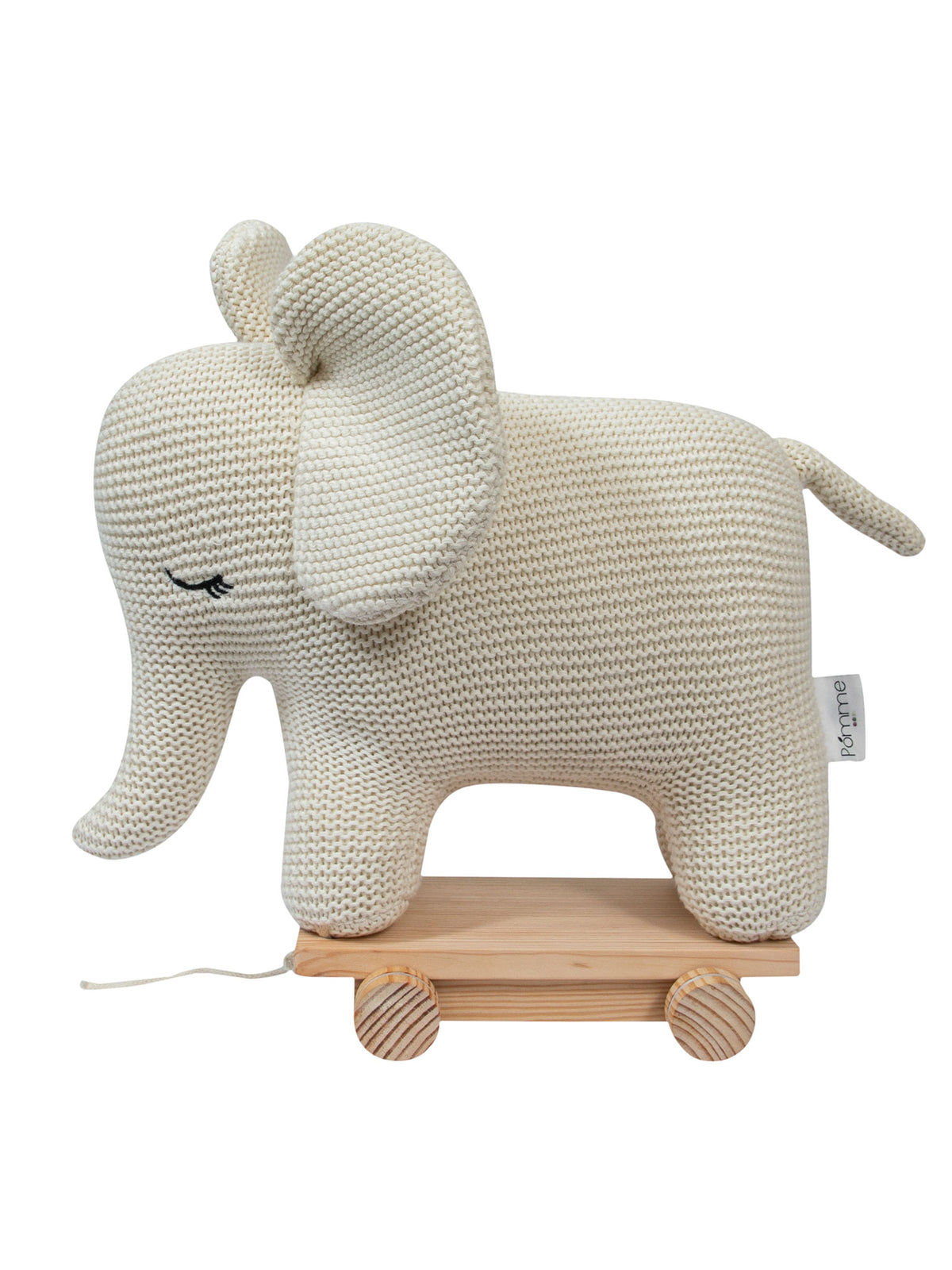 Pomme Soft Knitted Elephant With Wooden Cart