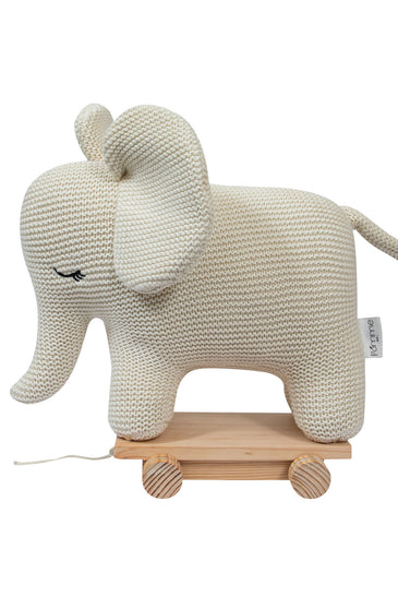 Knitted Soft Toy Elephant With Wooden Cart