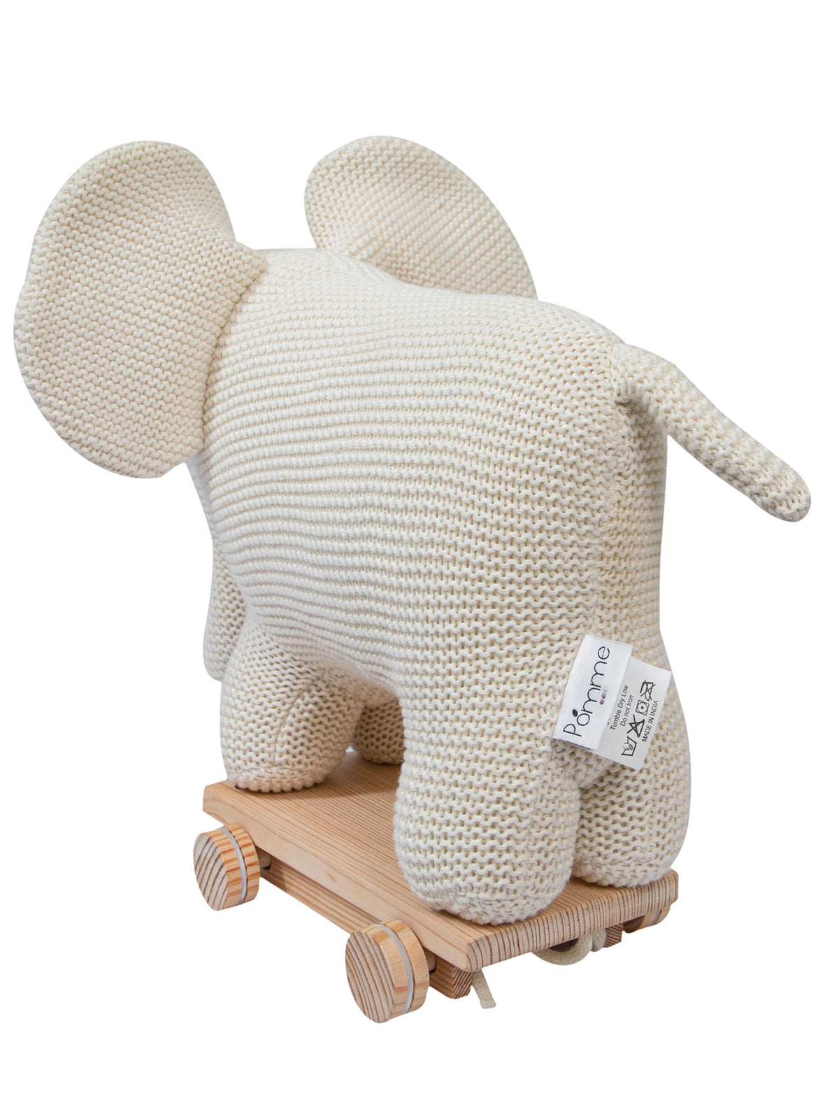 Pomme Soft Knitted Elephant With Wooden Cart