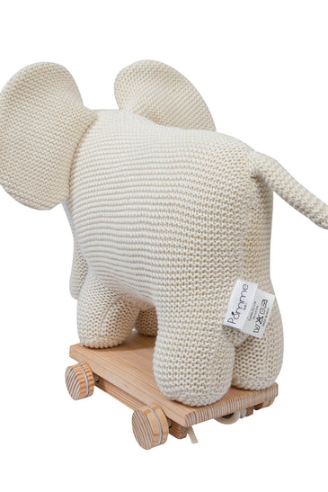 Knitted Soft Toy Elephant With Wooden Cart