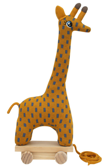 Knitted Soft Toy Giraffe With Wooden Cart