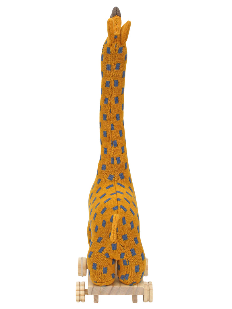 Knitted Soft Toy Giraffe With Wooden Cart