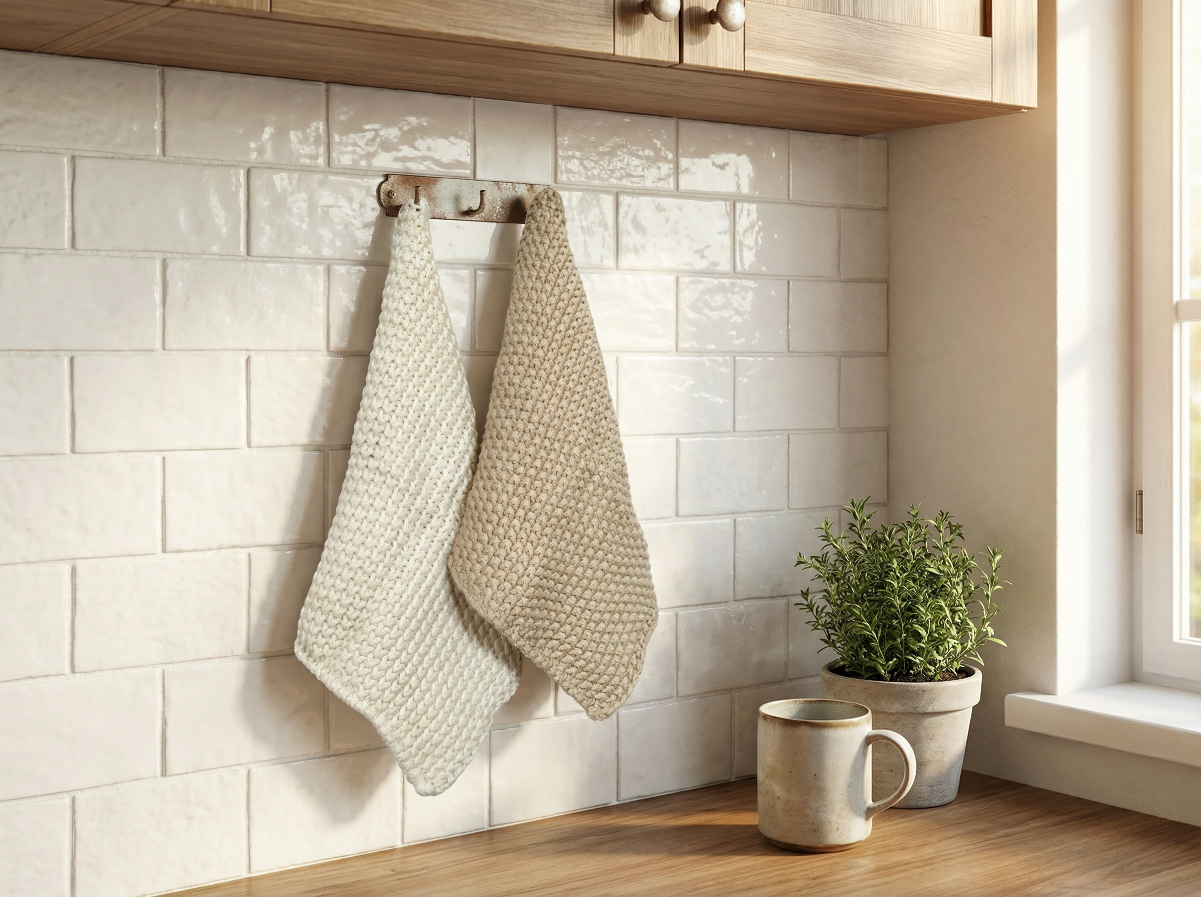 Pomme Pebble Knit Pot Holder (Frappe/ Ivory)