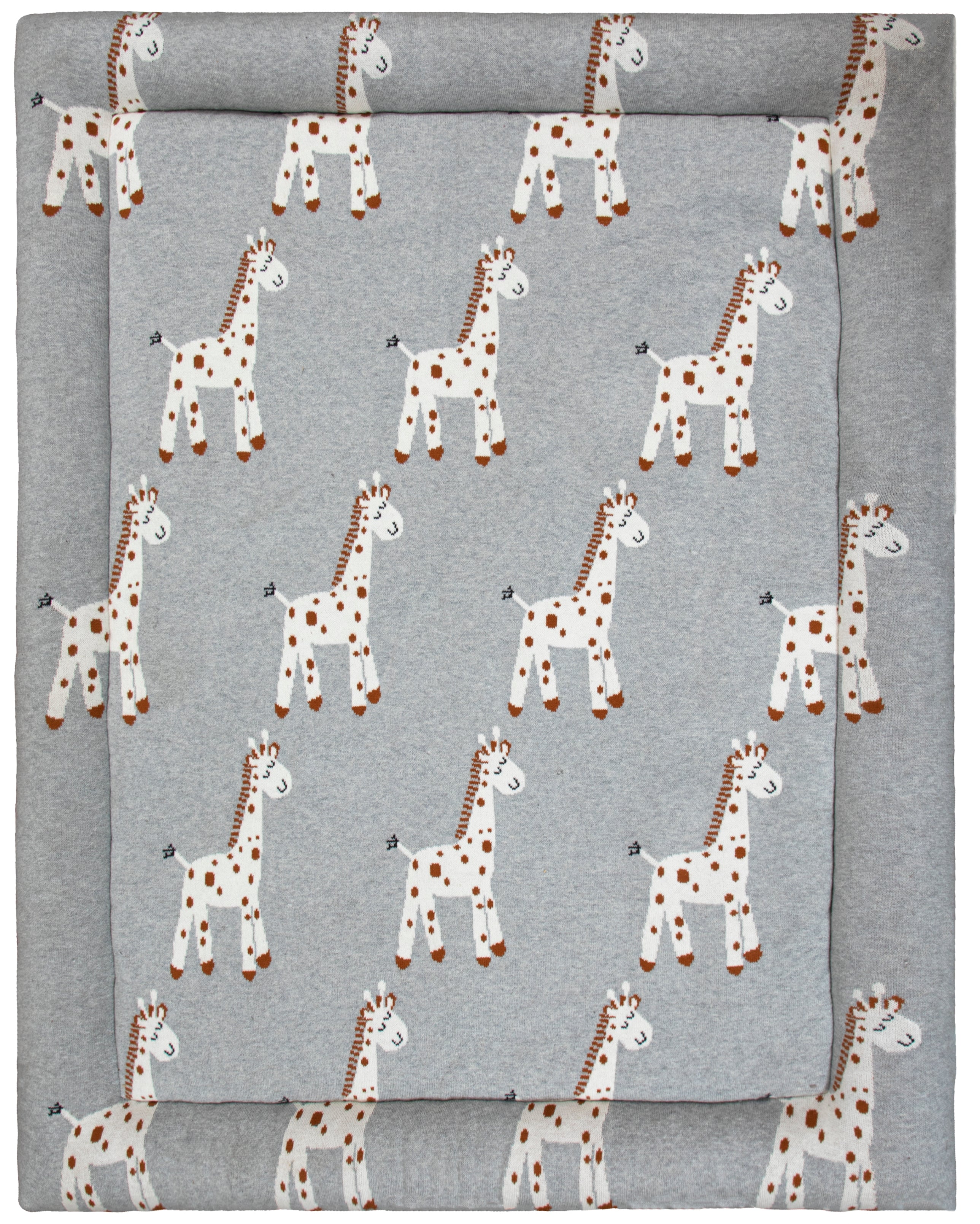 Knitted BABY GIRAFFE PLAY MAT Grey  Ivory Honey Ginger
