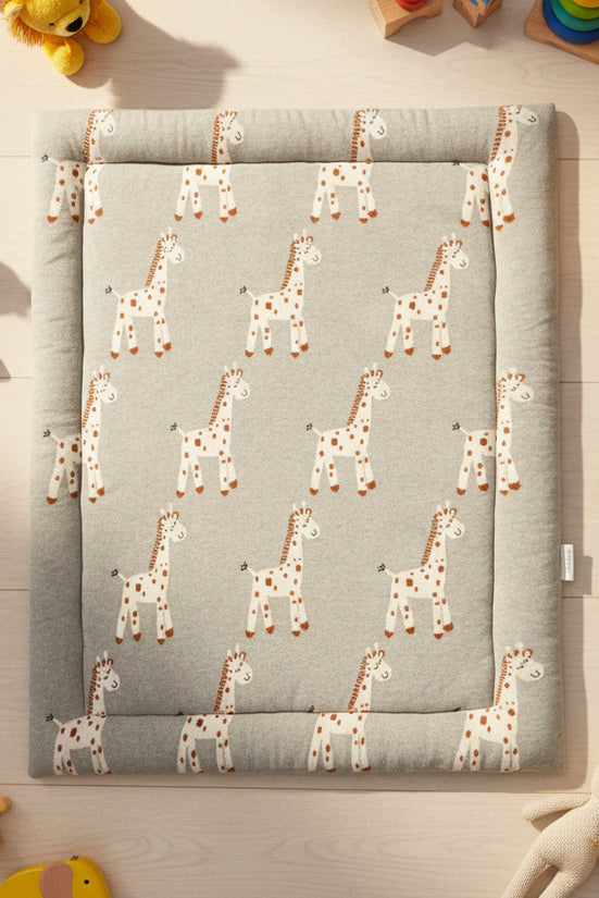 Pomme knitted cotton soft giraffe themed stuffed playmat 80cm by 100 cm - Grey Melange