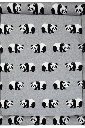 Knitted BABY panda PLAY MAT Grey Ivory Black