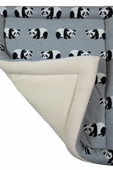 Knitted BABY panda PLAY MAT Grey Ivory Black