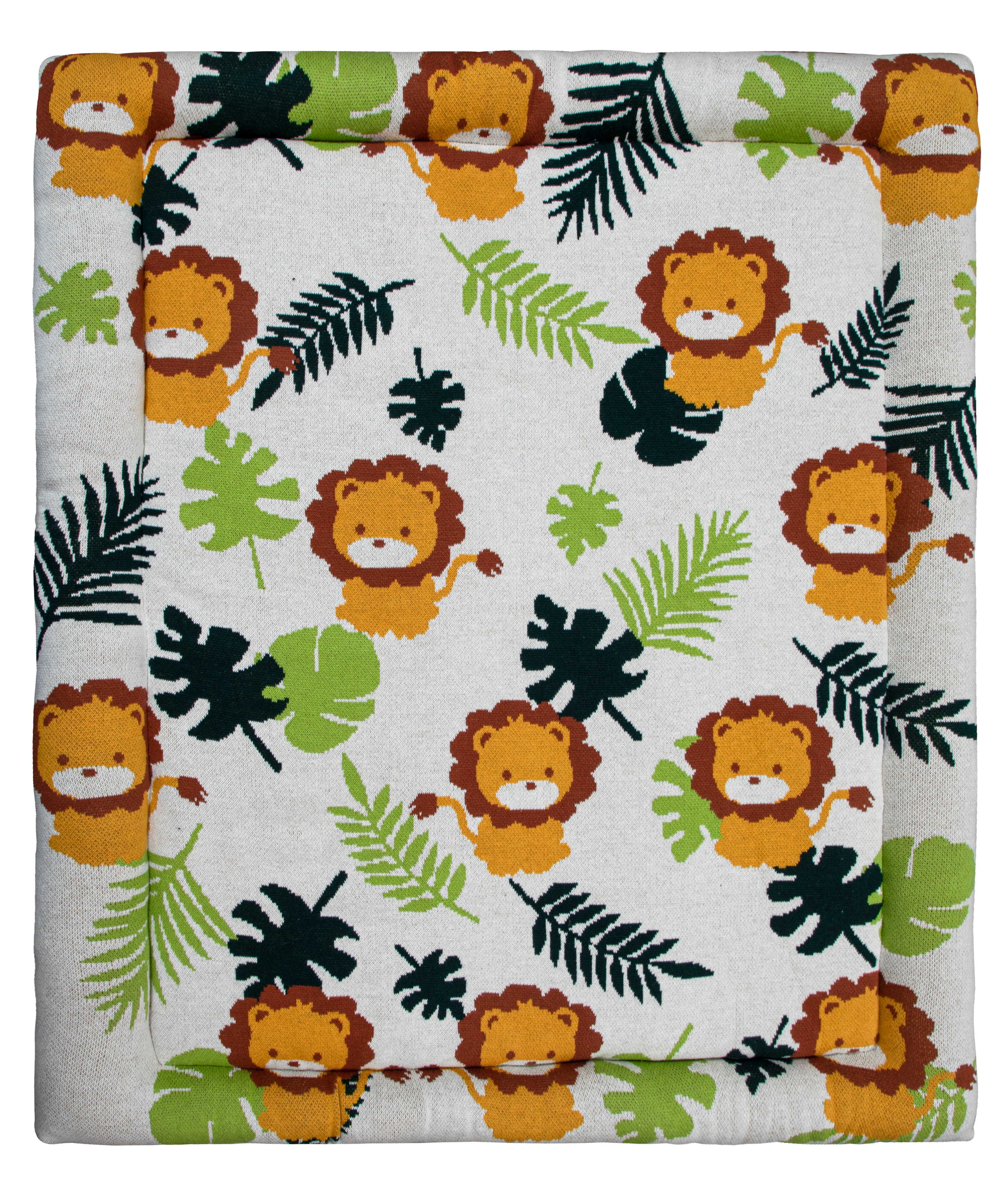 Knitted BABY lion PLAY MAT Ivory Green Golden Glow
