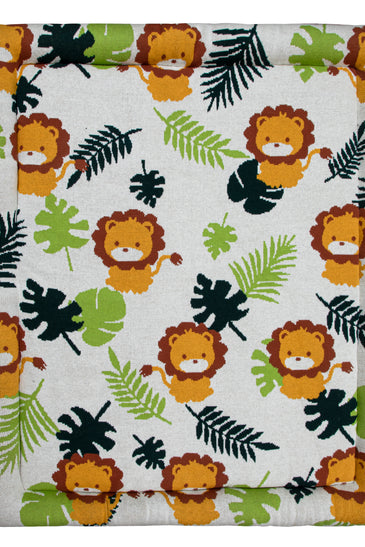 Knitted BABY lion PLAY MAT Ivory Green Golden Glow