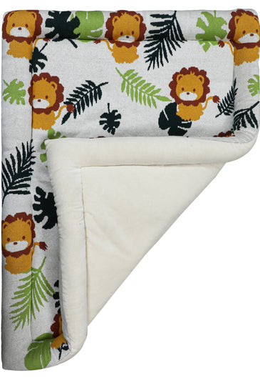 Knitted BABY lion PLAY MAT Ivory Green Golden Glow