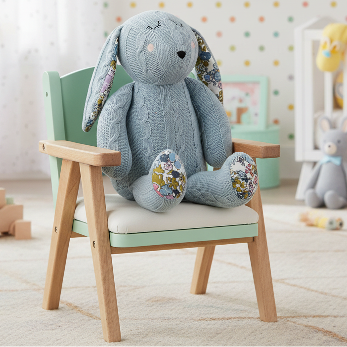 Pomme Cotton Knitted Flower Bunny (Mineral Blue)