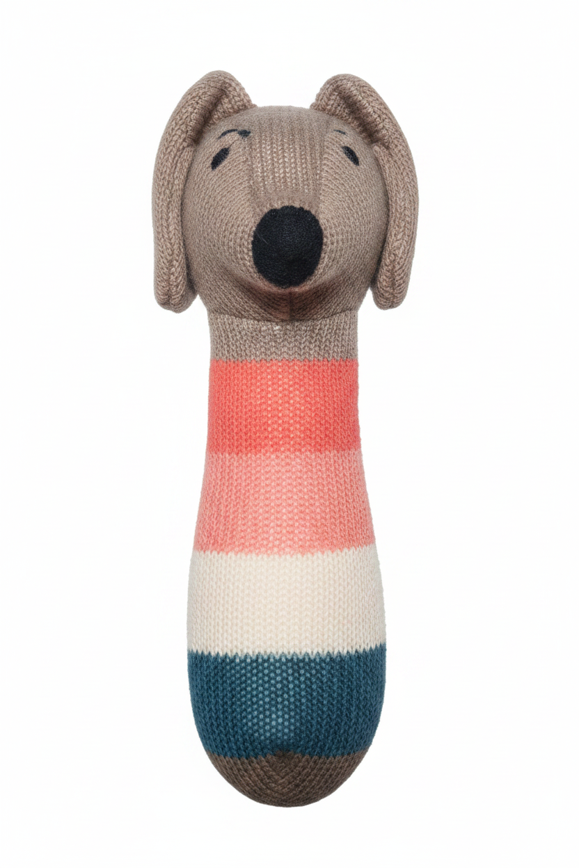 Pomme Playful Dog Knitted Cotton Rattle
