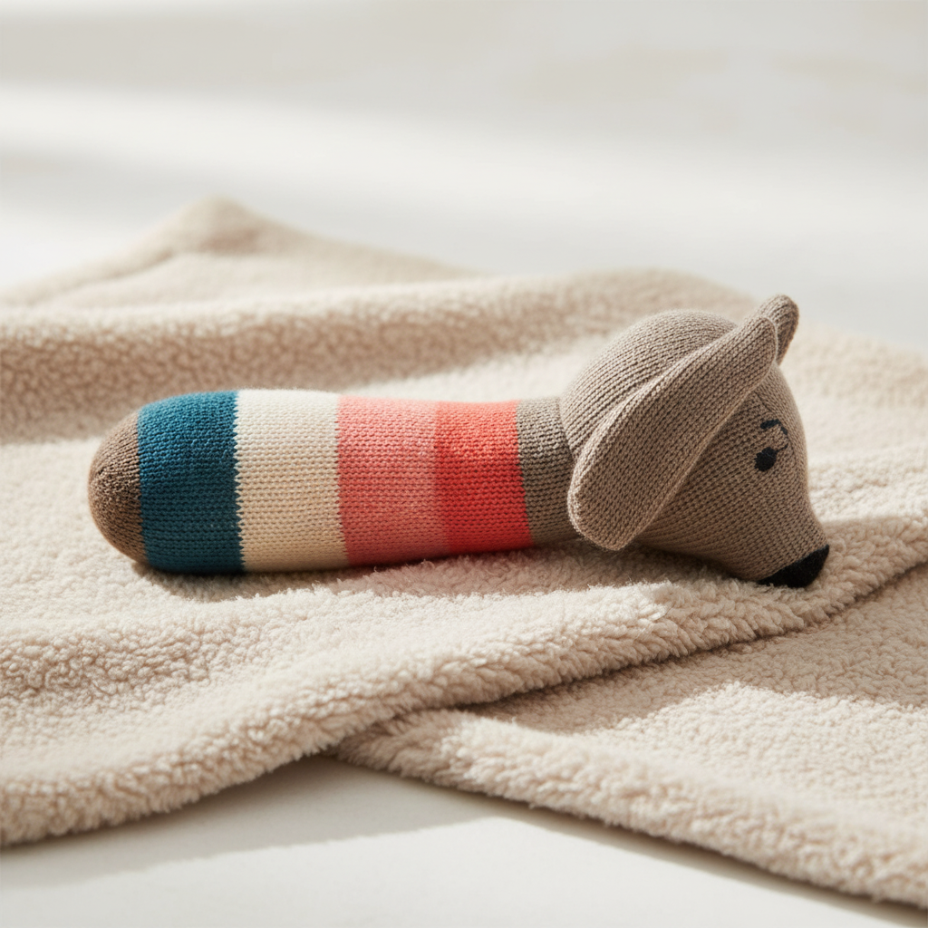 Pomme Playful Dog Knitted Cotton Rattle