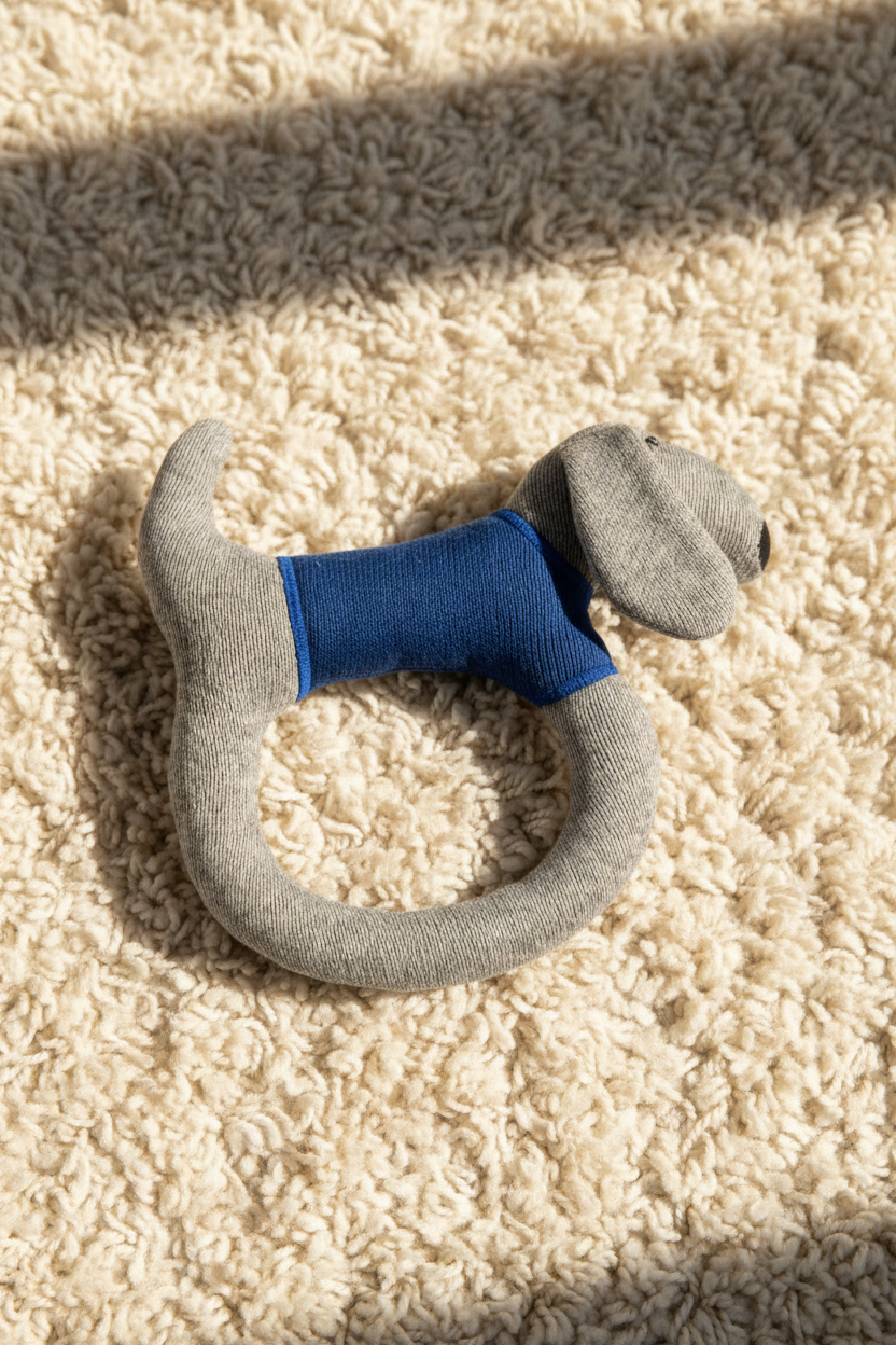 Pomme Knitted Dog Rattle with Wooden Ring