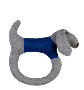 Knitted Rattle Dog With Wooden Ring