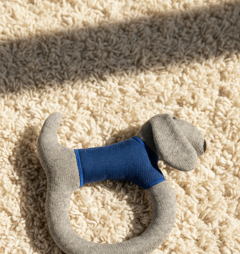 Pomme Knitted Dog Rattle with Wooden Ring