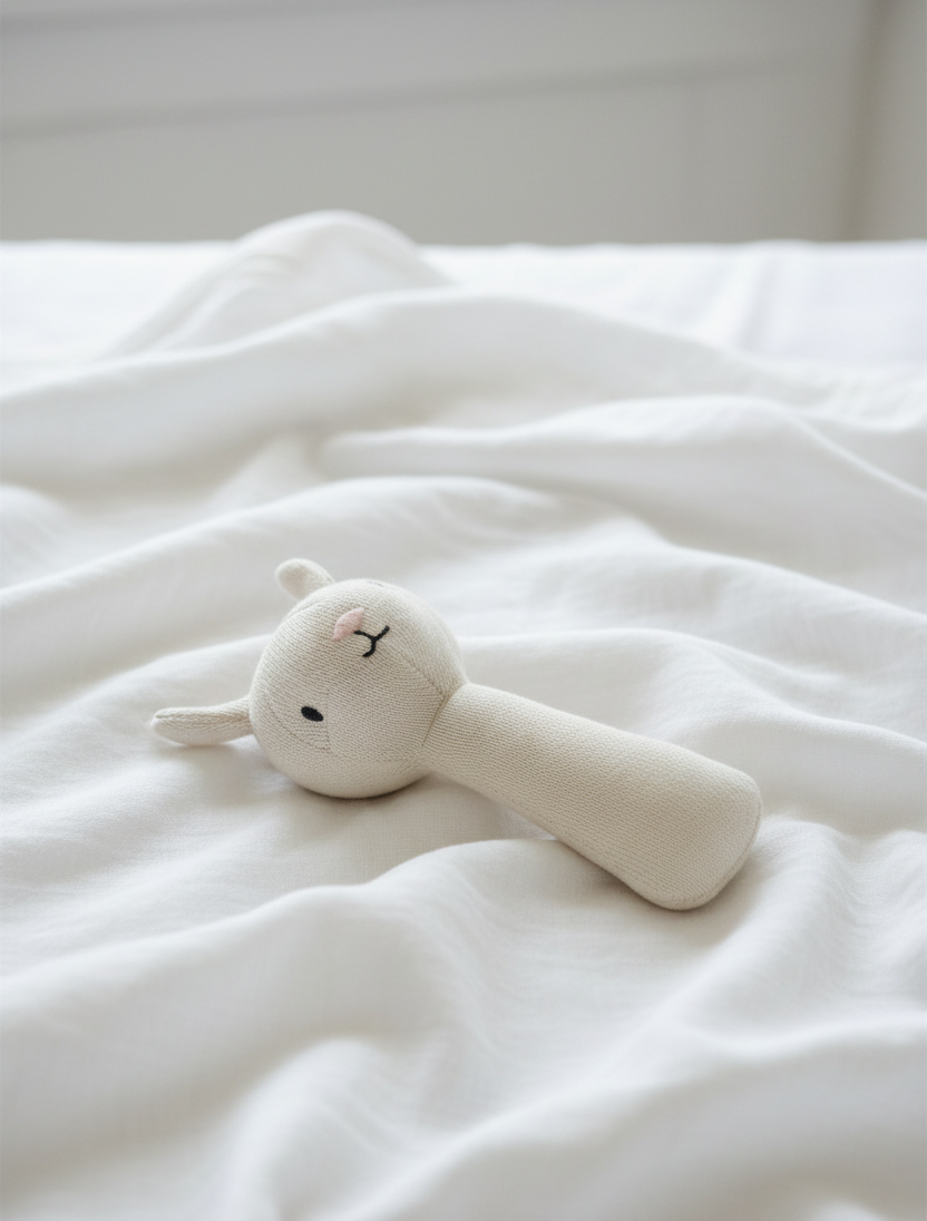 Pomme Smiley Sheep Knitted Cotton Rattle
