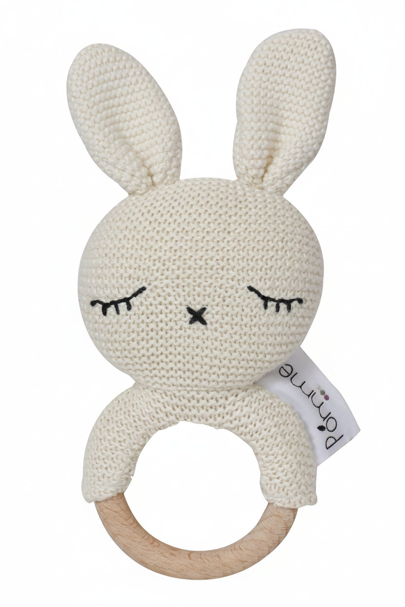 Pomme Blushing Bunny Knitted Cotton Rattle & Teether