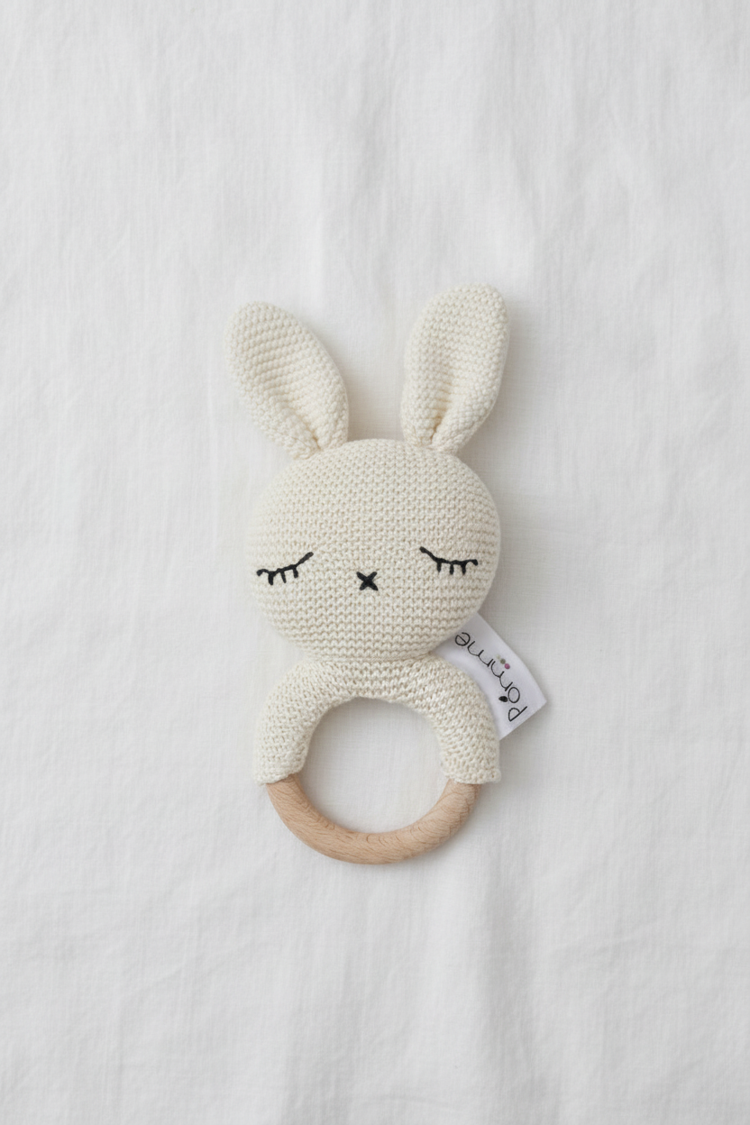Pomme Blushing Bunny Knitted Cotton Rattle & Teether