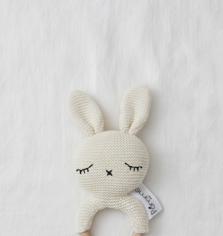Pomme Blushing Bunny Knitted Cotton Rattle & Teether