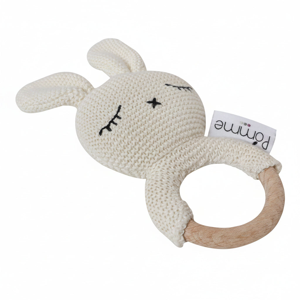Pomme Blushing Bunny Knitted Cotton Rattle & Teether